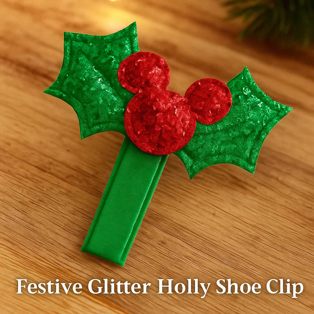 🎄 Festive Glitter Holly Shoe Clip